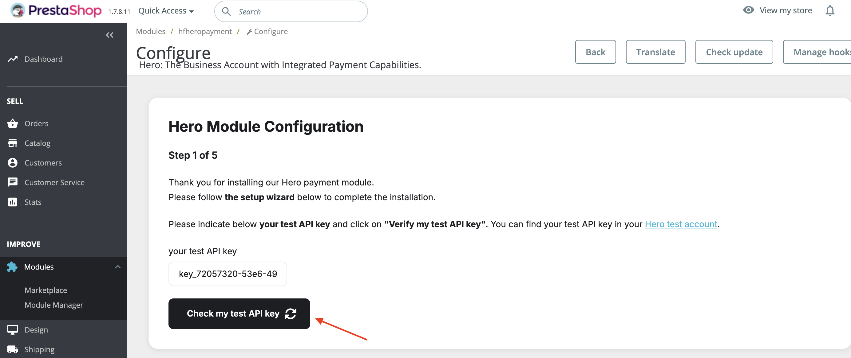 Check test API key