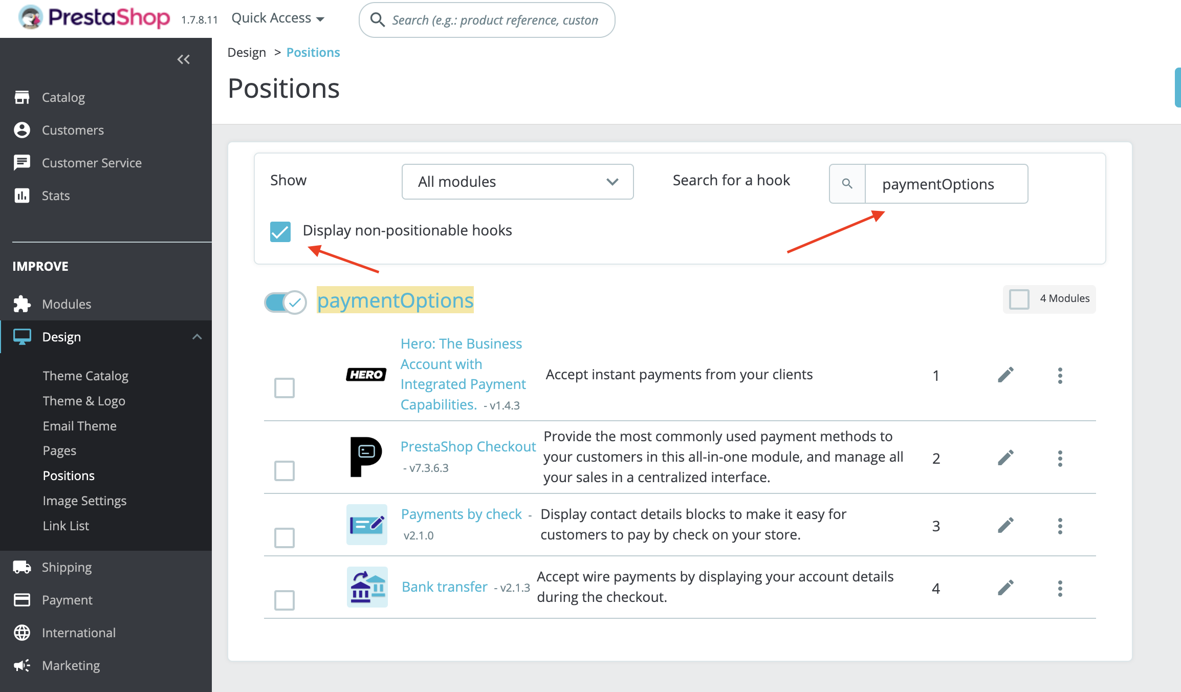 Payment options position