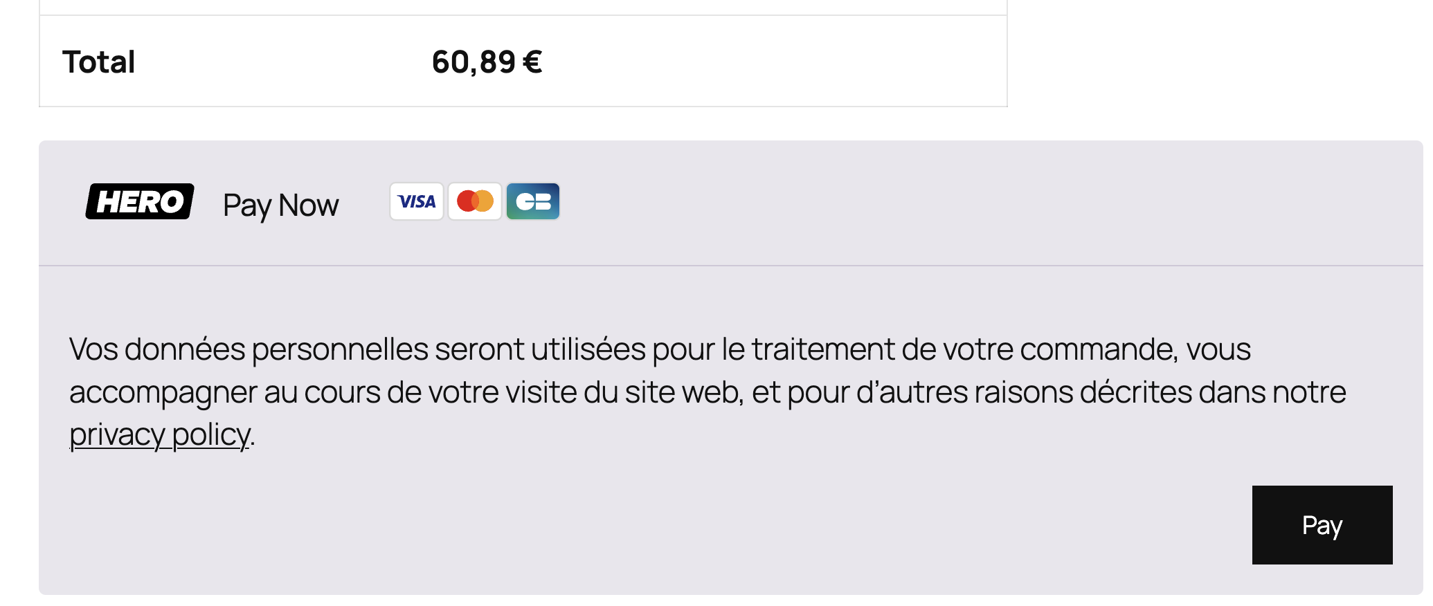Hero Payment method option