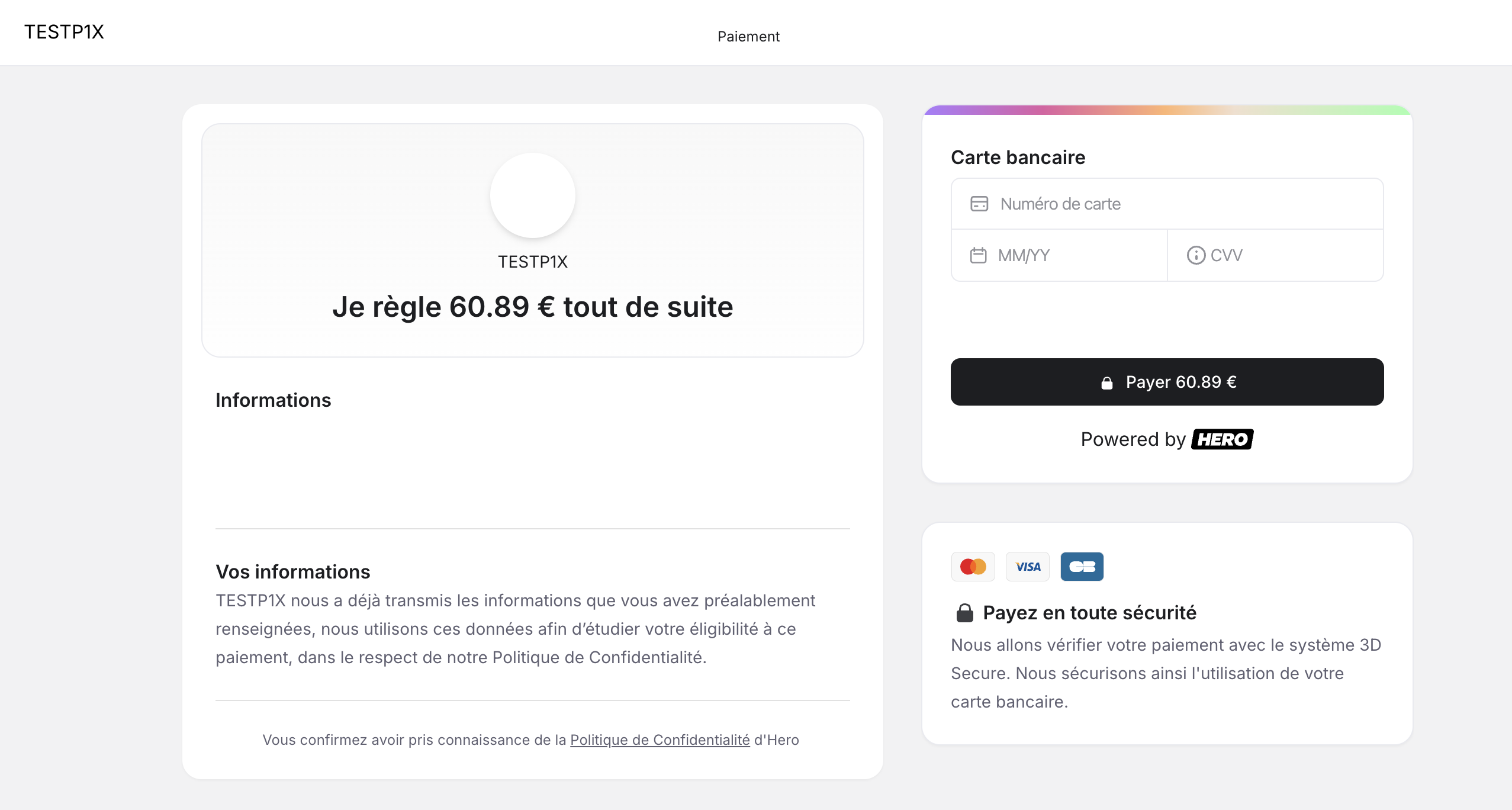Hero test payment page