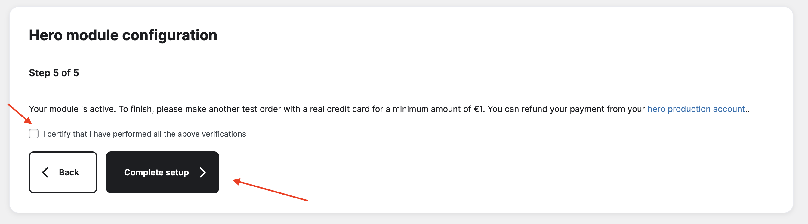Complete setup button