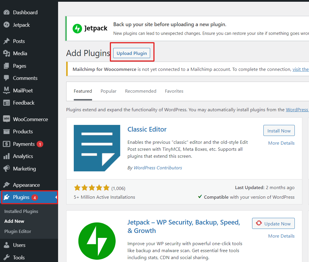 Upload Plugin button